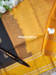 STRIPES BORDER BUTTA SOFT SILK SAREE BLACK YELLOW