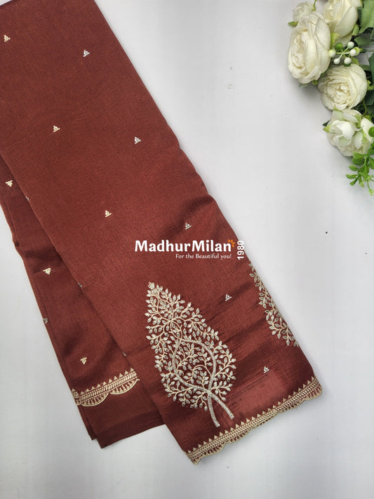 KUSHI SILK EMBROIDERY WORK SAREE GINGER