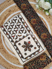 APLIC WORK EMBROIDERY WORK UNSTITCHED SALWAR SUIT CREAM