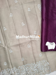FLORAL WHITE EMBROIDERY WORK SAREE TAUPE