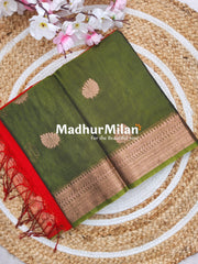 KOVAI SILK COTTON SAREE MEHENDI GREEN RED