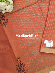 HANDPRINT COTTON SAREE TERRACOTTA