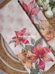 LINEN FLORAL PANEL UNSTITCHED SALWAR SUIT CREAM