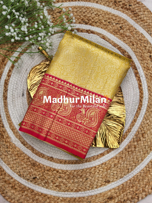 APSARA TISSUE SILK SAREE GOLDEN YELLOW PINK