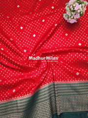 INAAYA BANARASI BLOOMS SAREE RED DARK GREEN