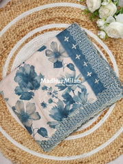 FLORAL TISSUE SAREE DUSTY TEAL