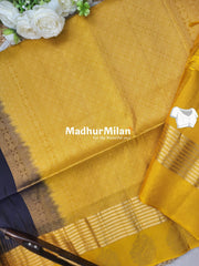 BUTTA STRIPES BORDER SOFT SILK SAREE NAVY BLUE YELLOW