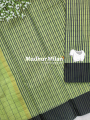 KAJOL CHECKS SAREE DUSTY PISTA GREEN