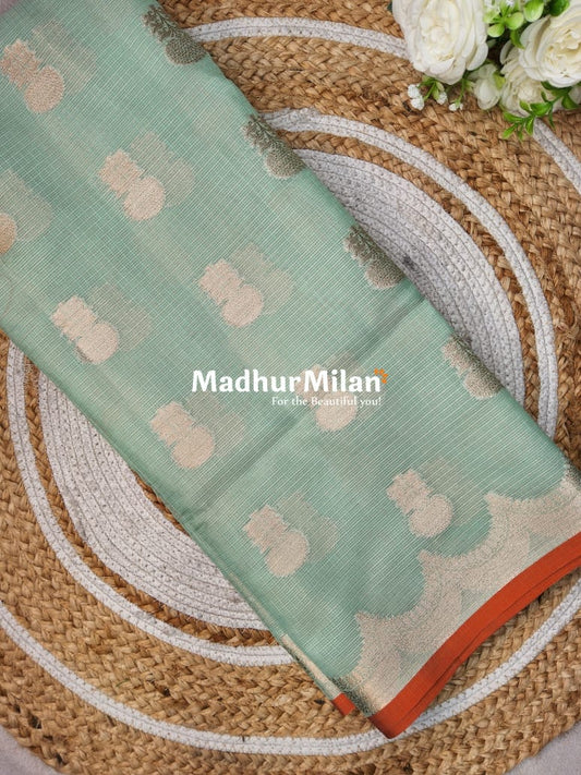 BANARASI SEMI KOTA SAREE PISTA ORANGE