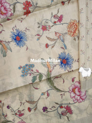 FLORAL DIGITAL SEMI TUSSER SILK SAREE DUSTY YELLOW