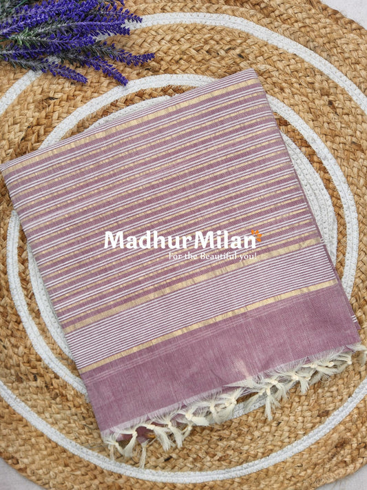 STRIPE LINES COTTON SAREE DUSTY RUST