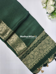 MAYA BANARASI RUSSIAN CREPE SAREE GREEN