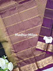 KANCHI CHECKS BUTTA SAREE BLACK WINE