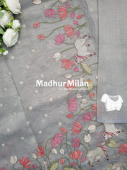 LENIN TISSUE WORK SAREE DUSTY GREY