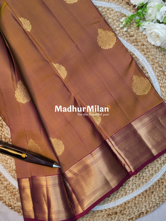 KANCHI BUTTA BORDER SAREE MUSTARD MAROON