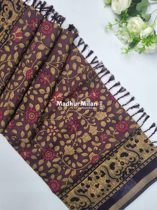 KALAMKARI PRINT KAJU SILK SAREE DUSTY PURPLE