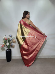 INDRA TISSUE SILK SAREE GOLDEN BROWN PINK