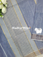 STRIPE LINES COTTON SAREE DUSTY BLUE