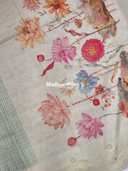 SEMI TUSSER EMBROIDERY BORDER SAREE SEA GREEN