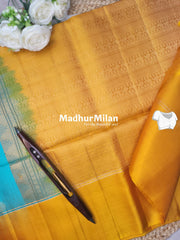 BUTTA BODER SOFT SILK SAREE AQUA MUSTARD