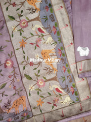 JAAL EMBROIDERY TISSUE ORGANZA SAREE LAVENDER