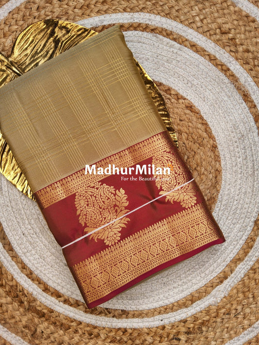 BENTEX BIT BUTTA 6 LINE CHECKS SAREE BORDER DARK TAN MUVE