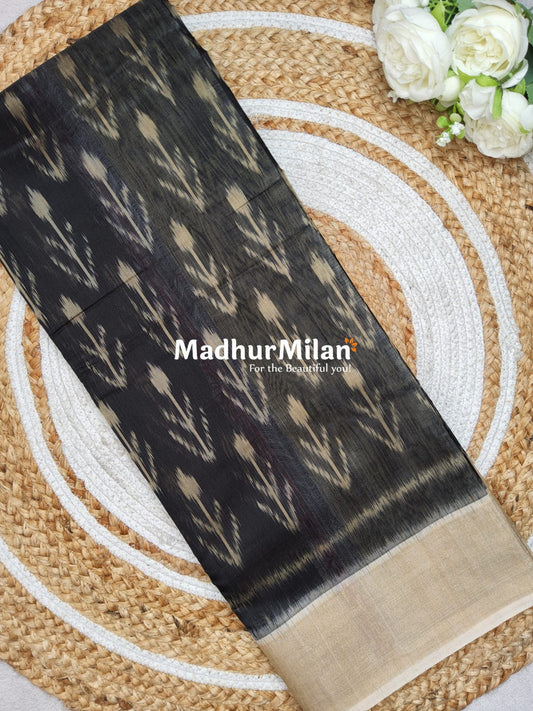 POCHAMPALI SILK COTTON SAREE BLACK BEIGE