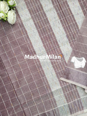 BENGALI CHECKS COTTON SAREE DUSTY ONION