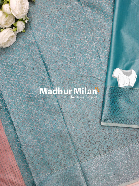 RUBY TUSSER SILK SAREE DUSTY PINK RAMA