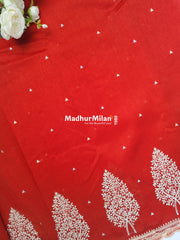 KUSHI SILK EMBROIDERY WORK SAREE RED