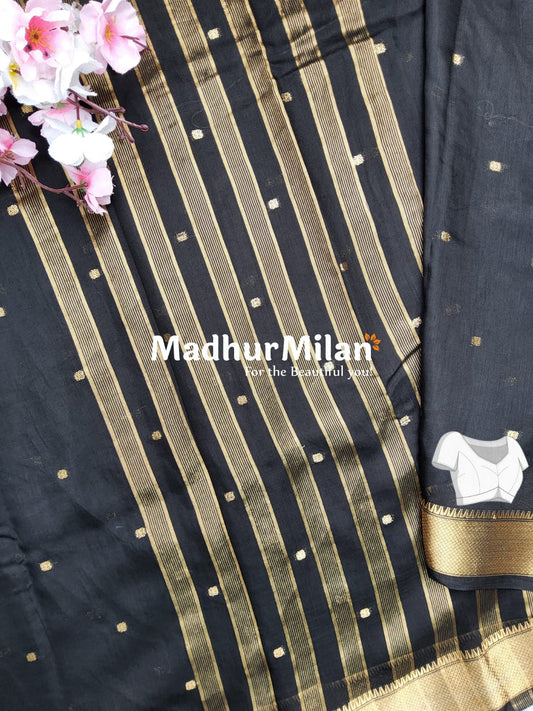 BORDER BUTTA WEAVE SAREE BLACK