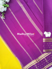 BENTEX BUTTA BORDER PURE CREPE SILK SAREE YELLOW MEGENTA