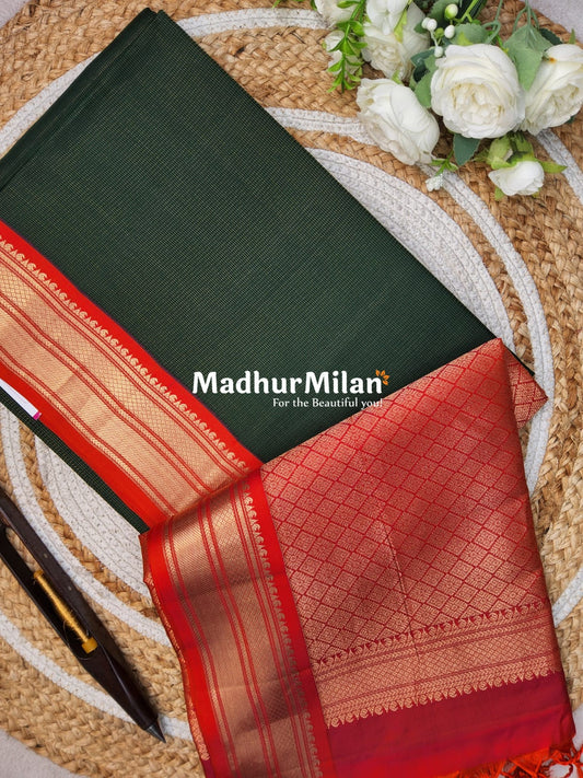 LINES BODY BORDER PATTLY SOFT SILK SAREE DEEP GREEN PEACH