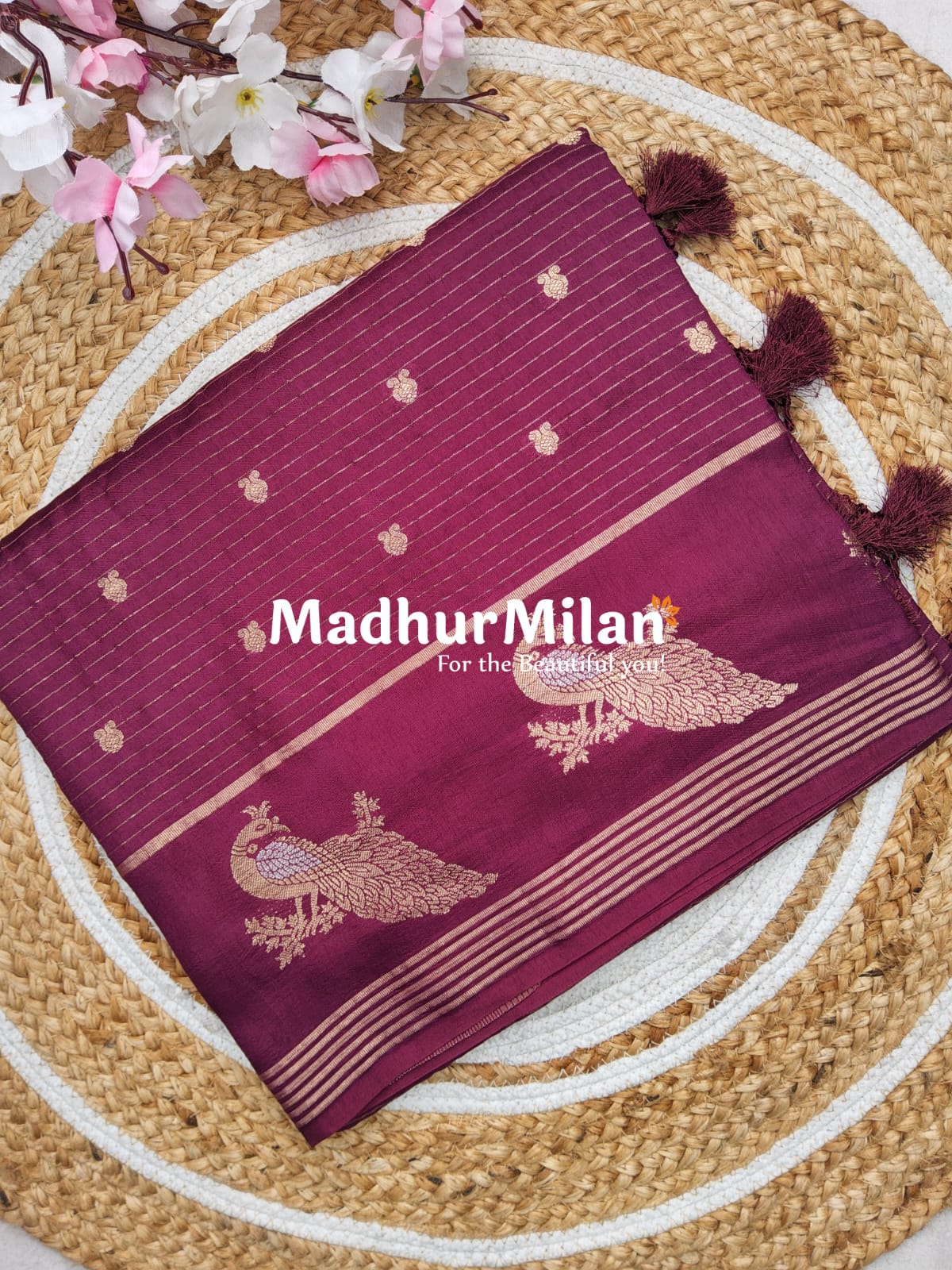 PEACOCK BORDER BANARASI SAREE WINE