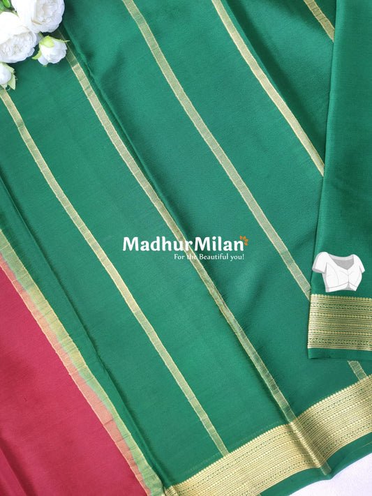 JARI BORDER 3 INCH PURE CREPE SILK SAREE RED GREEN