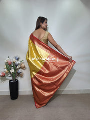 INDRA TISSUE SILK SAREE GOLDEN YELLOW RED