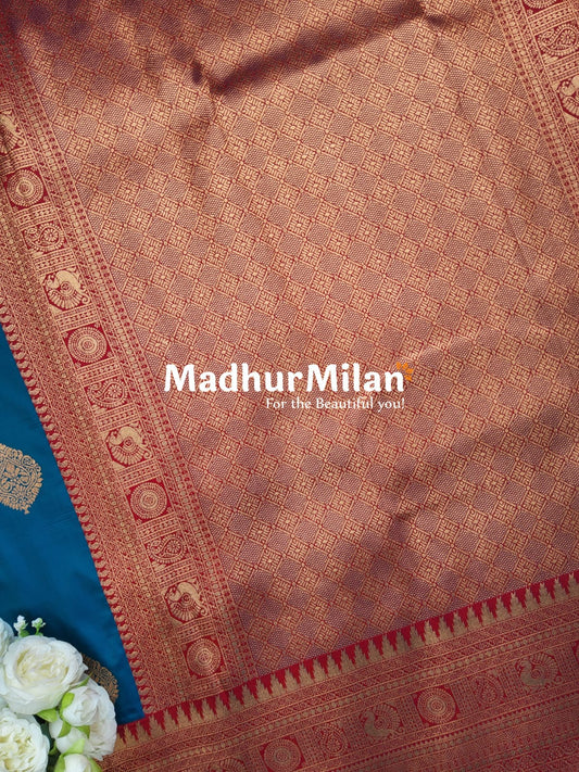 ANANYA SILK SAREE RAMA BLUE RED