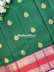 KANCHI BUTTA BENTEX BORDER SAREE GREEN PINK