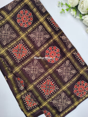 CHECKS AJRAKH PRINT GAJI MODAL SAREE CHOCOLATE BROWN