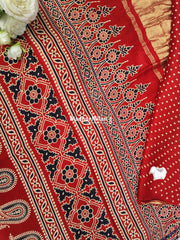 AJRAKH PRINT GAJI MODAL SAREE RED