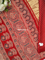 AJRAKH PRINT GAJI MODAL SAREE RED