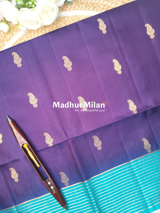 STRIPES BORDER BUTTA SOFT SILK SAREE PURPLE RAMA