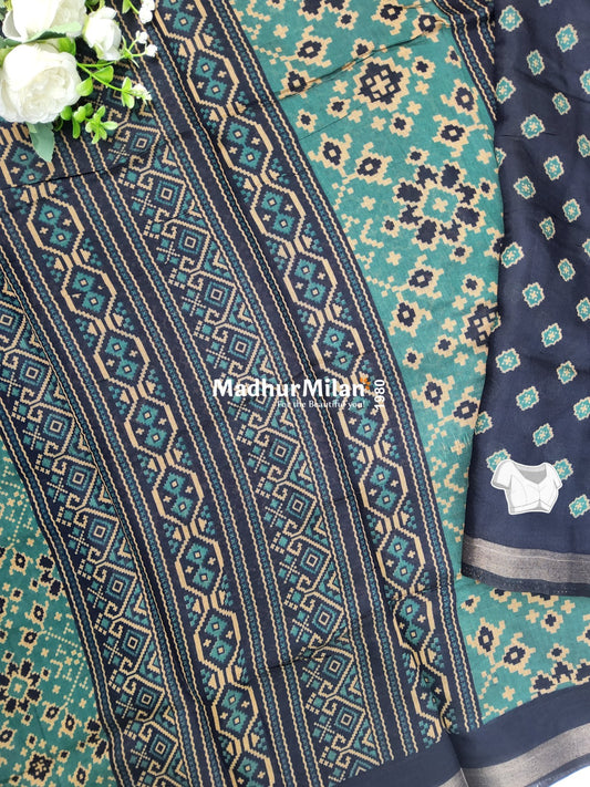 BAGRU PRINT KAJU SILK SAREE RAMA