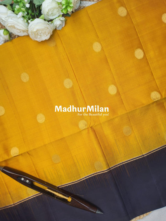 BUTTA BORDER SOFT SILK SAREE YELLOW BROWN