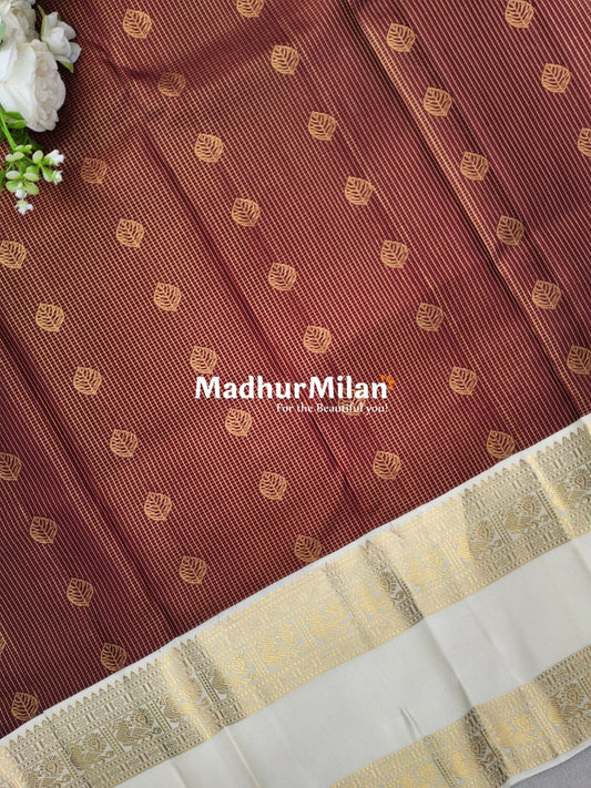KANCHI CHECKS BUTTA BENTEX BORDER SAREE MAROON CREAM