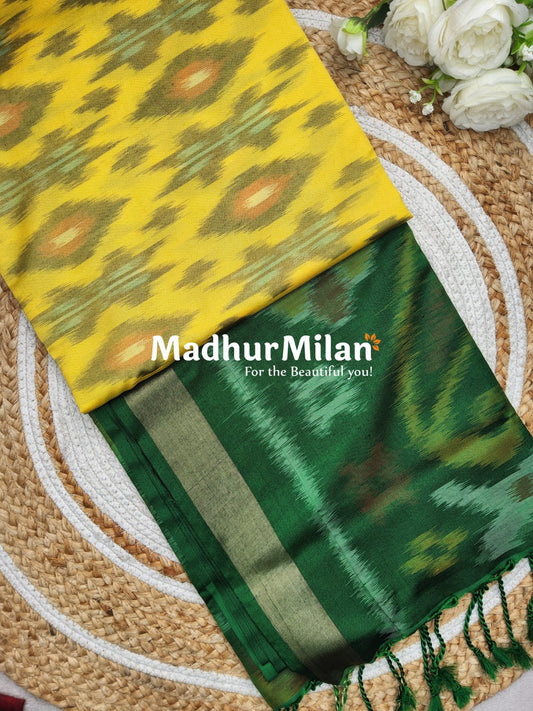 RUBY SILK POCHAMPALLY SAREE YELLOW GREEN