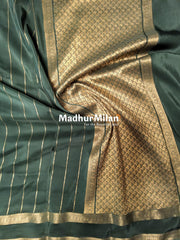 MAYRA BANARASI CREPE BENTEX BORDER GOLD SAREE JARI GREEN