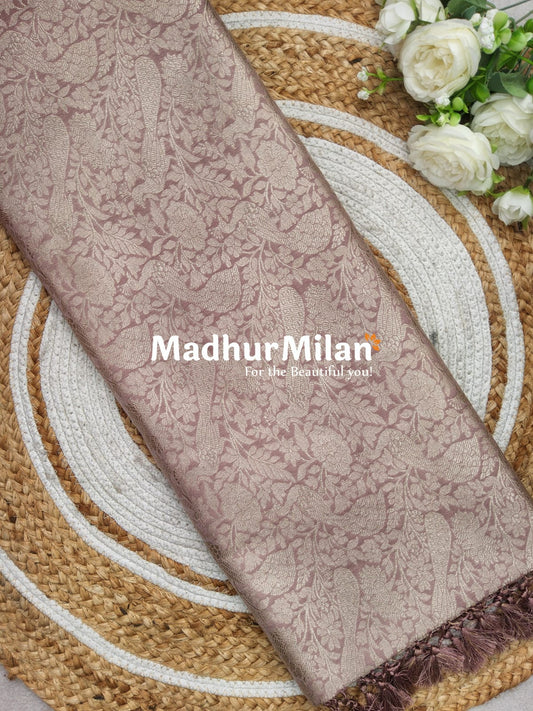 BANARASI TANCHOI ZARI WOVEN SAREE DUSTY ROSE