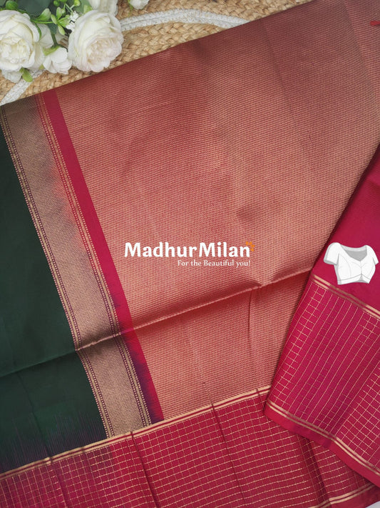UPPADA SOFT SILK SAREE DARK GREEN PINK