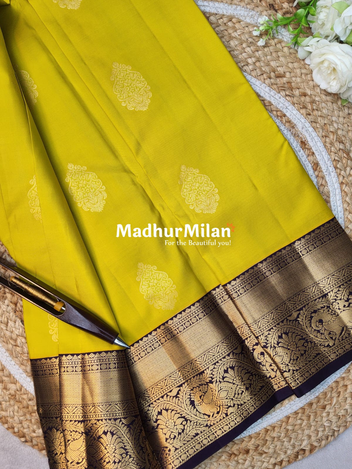 KANCHI BUTTA BORDER SAREE LEMON BROWN